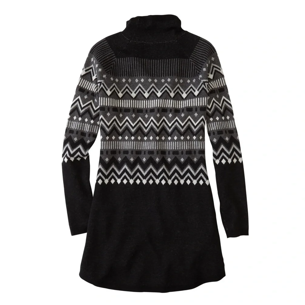 Title Nine‎ Washable Merino Wool Barra Tunic Sweater, Fair Isle Black